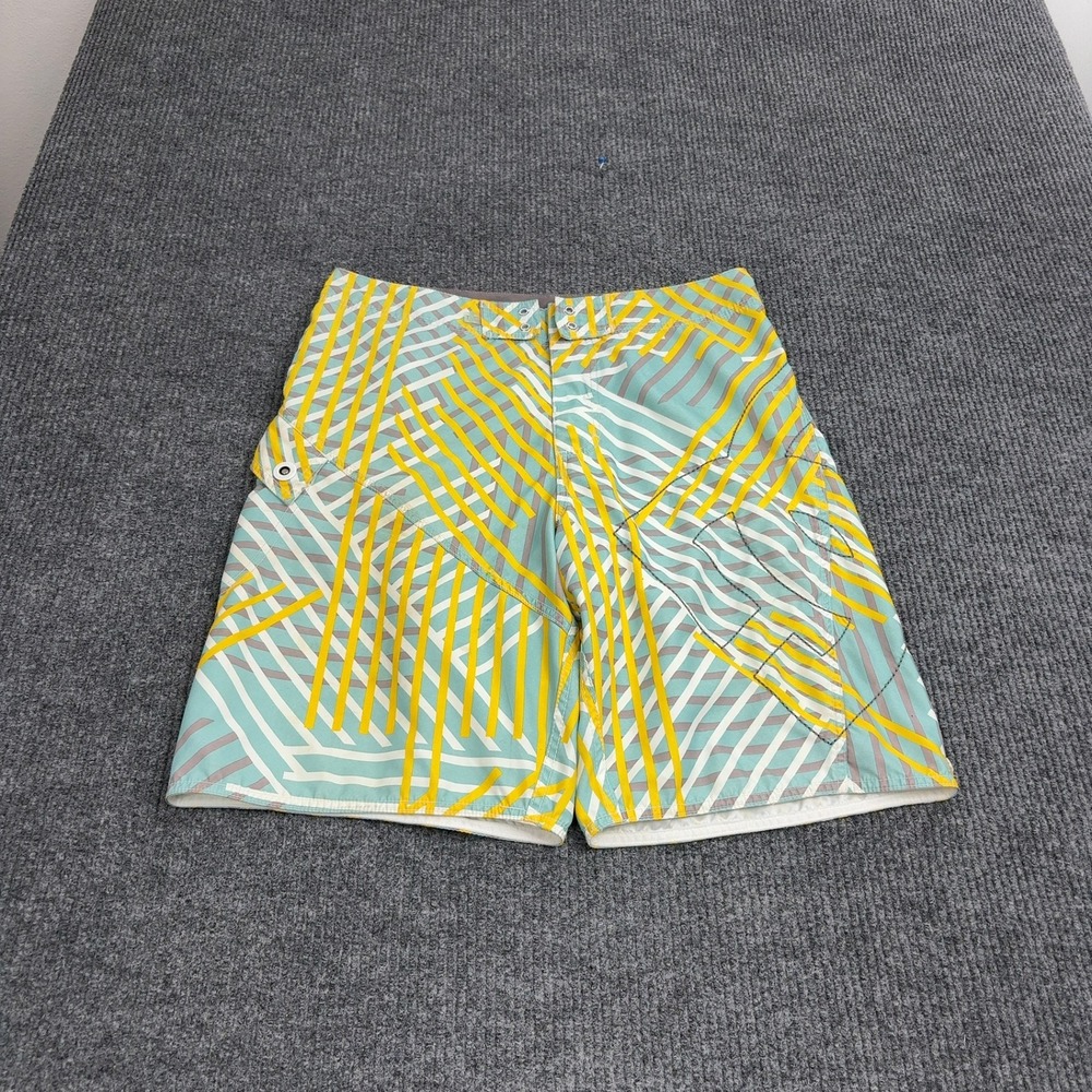 DC Shoes Board Shorts Mens 35 Blue Yellow Polyester Geometric Surf Skate